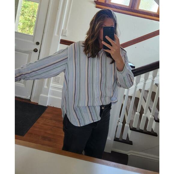 SAMSOE Multicolored Blue Striped Front Button Collared Alfrida Shirt Size XS - Picture 4 of 12